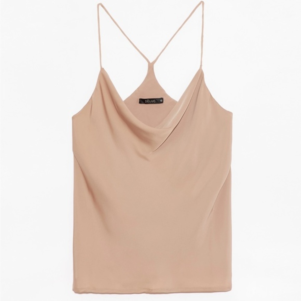 Deluc Frinzi‎ Tank Top with flowy neckline and thin straps Tan Medium